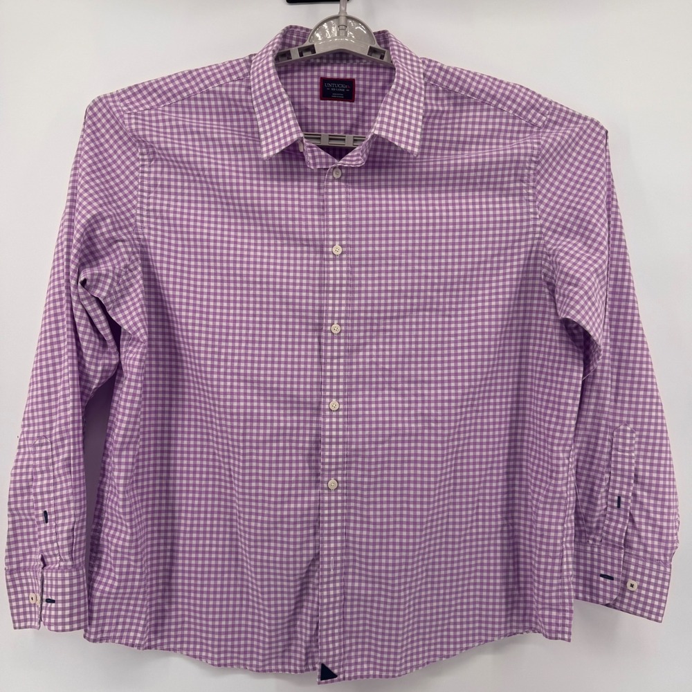 UNTUCKit Mens Purple Gingham Check Button Down Shirt XX Large Casual - Picture 1 of 7